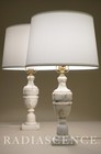 Pair Neoclassic Art Deco Empire Regency Carrara Marble Urn Table Lamps Italy 40s
