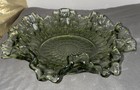 Vintage Fenton Glass Green Thumbprint Ruffled Crimped Edge 8  Bowl Fluted