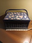 Vintage Small Travel Sewing Basket Wicker Wood Sewing Upholstery Cover 10x7 5x5