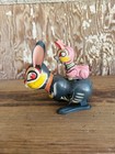 Vintage 1950 Easter Bunny Rabbit Mechanical Wind Up Hopping  Tin Litho Toy Works