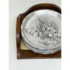 Vtg Wendell August Forge Coaster Set Silver Aluminum Hand Hammered Wood Caddy