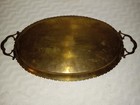Vintage Brass Ornate Oval Tray With Handles Engraved Painted Design 22  India