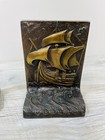 Antique Vintage Bronzed Copper Tone Mayflower Bookends