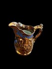 Antique Copper Lustre Blue Fleur Pitcher Staffordshire 4 25 Inches Mid 1800s