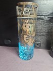Lot 4 Mayan Aztec Highball Glasses Pink Blue Green Silver Overlay Selenium Glow