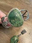 Vintage Mexican Green Turquoise Cuff Bracelet   Pendant Made Of Sterling Silver 