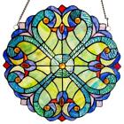 12-in Blue And Green Floral Tiffany Style Stained Glass Window Panel Suncatcher