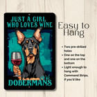 Doberman Wine Bar Sign Just Girl Who Loves Metal Tin Dog Wall Art Gift Handmade