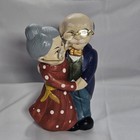 Vintage Ceramic Piggy Bank Old Man And Old Woman With Glasses Dancing