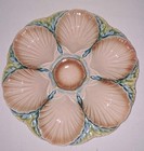 Rare Antique French Sarreguemines Majolica Oyster Plate Scallops Shells Seaweed