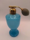 Antique Victorian Blue Opalescent Perfume Bottle With Atomizer