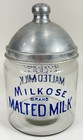 Vintage Milkose Brand Malted Milk Soda Fountain   Drug Store Glass Container Lid