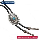 Vintage Turquoise Stone Bolo Tie For Men Western Cowboy Oval Cool Retro Bola Tie