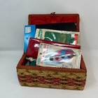 Vintage Woven Silk Lined Sewing Basket Sewing Notions Jason Scissors Set