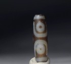 Rare Pre-1800s Indo tibetan Old Oily Agate 3 Eye Motif Dzi Bead 11 37mm