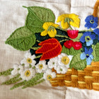 Vintage Columbia Minerva Crewel Embroidery Floral Basket Cottagecore Folk Art