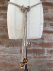 Vintage 71    Beige Tan Rope Tie Belt Wood Beads Summer Boho Nautical Beach