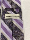 Pronto Uno Silk Tie Purple Gray White Paisley Stripes Men Necktie Usa 59 X 3 3 8