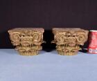 Pair Of Antique French Solid Oak Corinthian Column Tops Trim Pieces Salvage