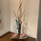 Vtg 80 s Home Interiors Metal Tole Wall Sconce Candle Holders Cattail Lily Pads