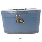 Vintage Blue Hard Shell Train Case Travel Vanity Makeup Box Mirror Retro Glam