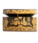 Antique 1800s Chinese Gilt Chinoiserie Tea Caddy   Pewter Container