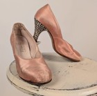 Antique 1920   s Pink Silk Satin Shoes W Very Heavy Rhinestone Encrusted Heels