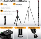 Camera Tripod  74 Inch 187cm Aluminum Travel Tripod   Monopod With 360ball Head