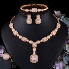 Silver Plated Baguette Zircon Necklace Bracelet Earrings Ring Bridal Jewelry Set