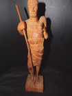 Vintage Polynesian Maori Tiki Statue Hand Carved Warrior W staff Sculpture 10 5 