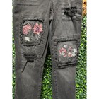 Vanilla Star Womens High Rise Skinny Jeans Black Distressed Floral Patch Size 3