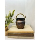 Vintage Solid Copper Hammered Cauldron Pot With Brass Handle Rustic Decor