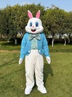 To beone Easter Bunny Mascot Costume With Blue Jacket  Striped Bow Tie  Adult   