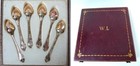 Antique French Set Of 6  Sterling Silververmeil Spoons In Original Box 19th C