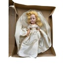 Vintage Hard Plastic Blonde Bride Girl Doll Mohair Wig 1950s 10 Inches