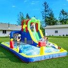 Kids Inflatable Bounce House Water Slide Splash Pool With Volleyball Game Blower