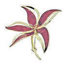 Red Enamelled Sterling Silver Flower Brooch Norway Hroar Prydz Gilt Jewelry Pin