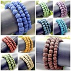 Men Lava Stretch Bracelet Round Bead Elastic 6mm 8mm 10mm Handmade 7 5  Black