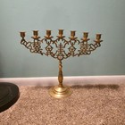 Antique Brass Candelabra Asian Motif 7 Arm Candle Holder Centerpiece Scroll Read