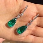 Pear Cut Simulated Green Emerald Solitaire Drop Earrings 14k White Gold Plated