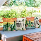 Happy Summer Cactus Pillow Covers 18  X 18   pack Of 4  Summer Green Cactus