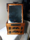Fine Antique Asian Vanity Wood Jewelry Box W Mirror 3 Drawers Ornate Brass Decor
