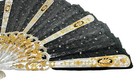 Antique Black Lace With Metallic Sequin Mother Of Pearl Sticks Fan C  Late 1800s