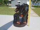Mid Century Modern Hand Carved Teak Wood Momma Cow Baby Calf Feeding Sculpture