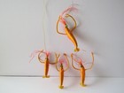 Vintage Lot Of 4 Chinese Folk Art Wire Orange   Red Shrimps Sculpture  6  Long