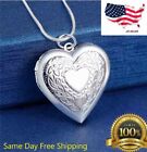 925 Sterling Silver Plated Heart Necklace  Locket Photo Picture Pendant 18   N1
