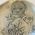 Vtg Wendell August Forge Christmas Puppy Present 4 5  Trinket Dish coaster