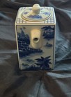 Vintage Porcelain Square-shaped Chinese Teapot W  Asian Scenery