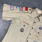 Vintage Boy Scouts Shirt Mens Large Beige Button Up Preppy Long Beach
