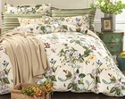  Floral Duvet Cover Set 100  Cotton Green And Striped Shabby Flower Queen Beige